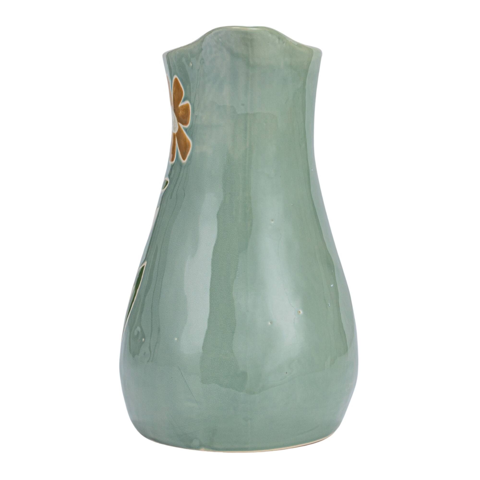 Hello Honey® 10" Hand-Painted Wax Relief Pattern Stoneware Pitcher